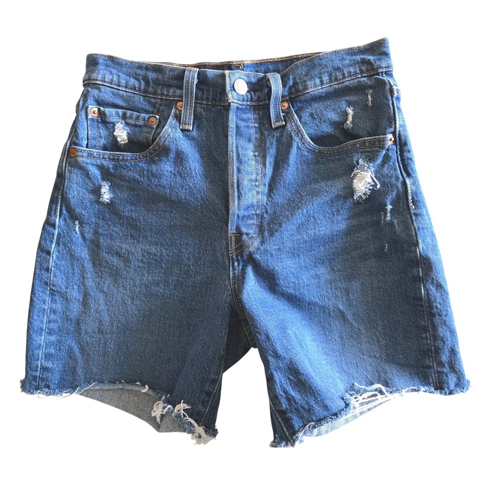 Levis Premium 501 Distressed Denim Shorts Medium‎ Wash Blue 26 Button Fly